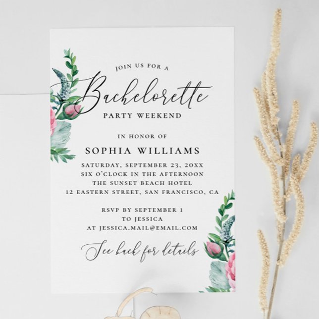 Invitation Peony. Fête de bachelorat floral de boho d'aquarel (Créateur téléchargé)