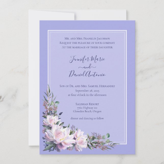 Invitation Peony Garden Périwinkle Lavender Mariage (Devant)