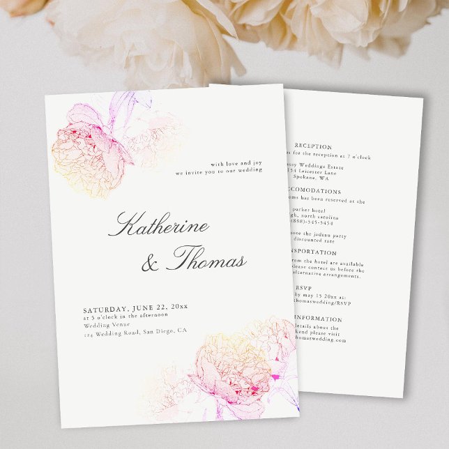 Invitation Peony Mariage rose arc-en-ciel élégant Tux tout en (Créateur téléchargé)