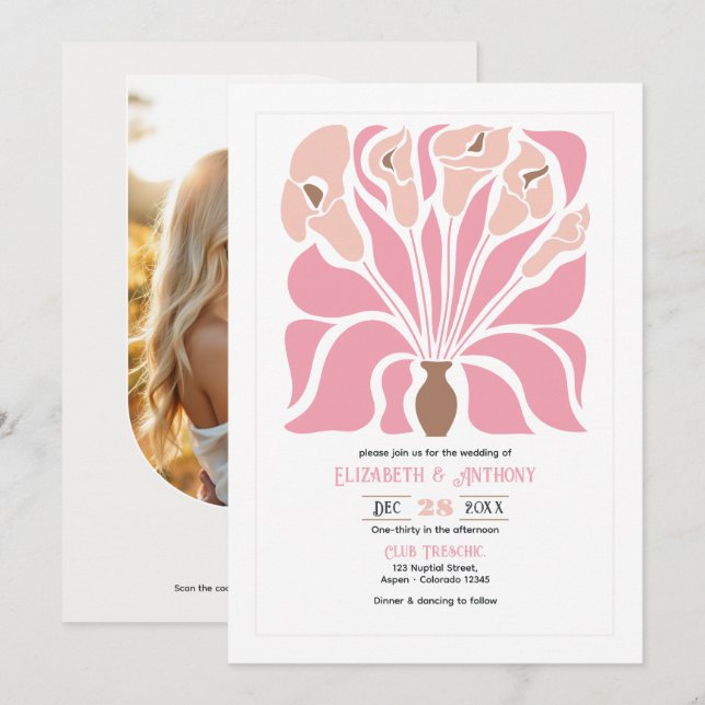 Invitation Peony & Mocha Abstract Floral Boho Wedding (Devant / Derrière)