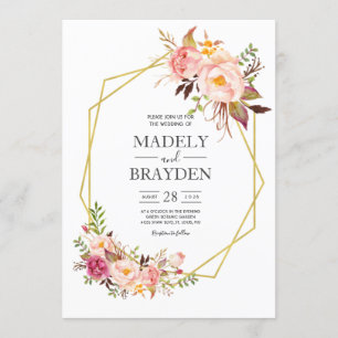 Invitation Peony Pink Blush et Gold Mariage