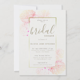 Invitation Peony Pink Gold Elegant Fête des mariées de cadre