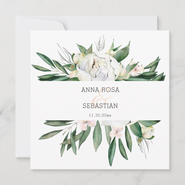 Invitation *~* Peony QR Fleurs RSVP Cadre AR15 Mariage (Devant)