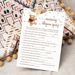 Invitation Pépinière Rhyme Quiz Jeu Teddy Bear Card