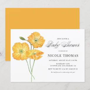 Invitation Pépites d'aquarelle orange Baby shower floral