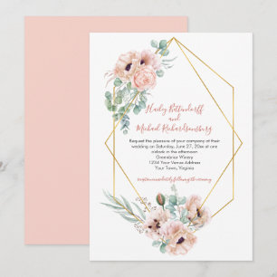 Invitation Pépites d'ivoire rose vif vert or géométrique