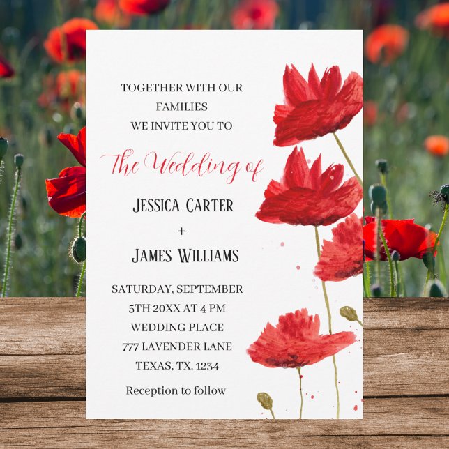 Invitation Pépites rouges Aquarelle rustique mariage élégant (Créateur téléchargé)
