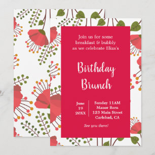 Invitation Pépites rouges printanières Fleur Brunch d'anniver