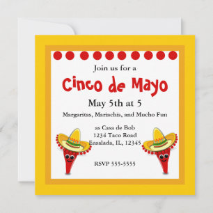 Invitation Pepper chili dans un Sombrero Cinco de Mayo