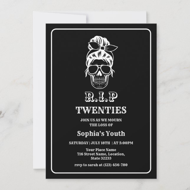 Invitation PER 20 Décès à ma jeunesse 30e anniversaire noir (Devant)