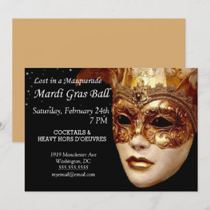 Invitation Perdu dans un Bal Masqué de Mardi Gras