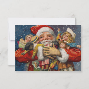 Invitation Père Noël avec les bras chargés de poupées
