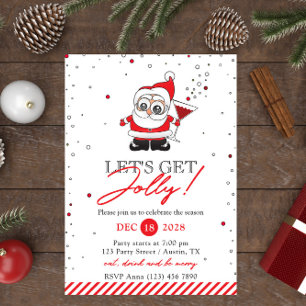 Invitation Père Noël avec Verre Vin Fun Fun Party