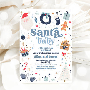 Invitation Père Noël Baby Baby shower de Noël Rouge et Bleu