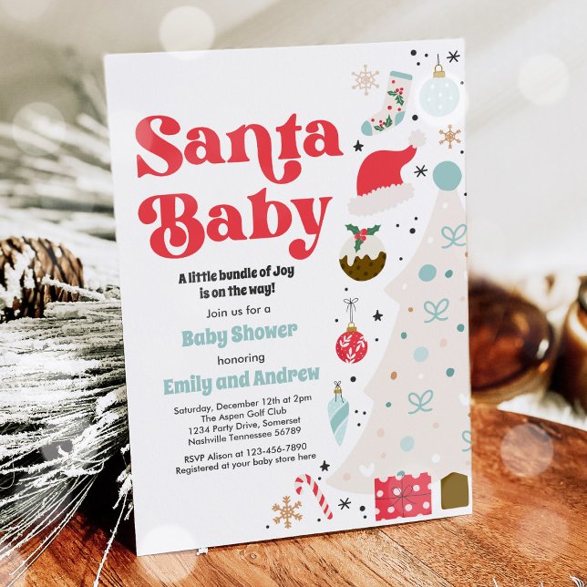 Invitation Père Noël Baby Baby shower de Noël Rouge et Bleu (Créateur téléchargé)