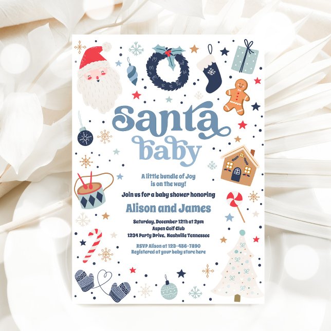 Invitation Père Noël Baby Baby shower de Noël Rouge et Bleu (Créateur téléchargé)