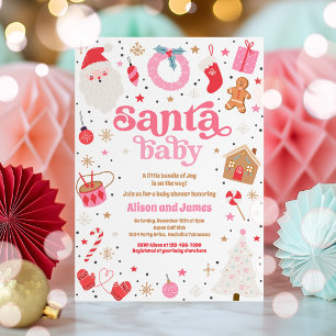 Invitation Père Noël Baby Baby shower de Noël rouge et rose