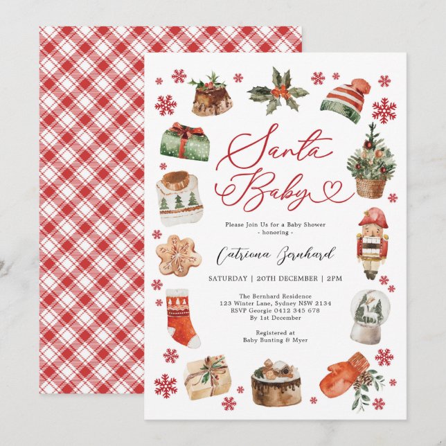 Invitation Père Noël Baby - Baby shower d'hiver de Noël moder (Devant / Derrière)