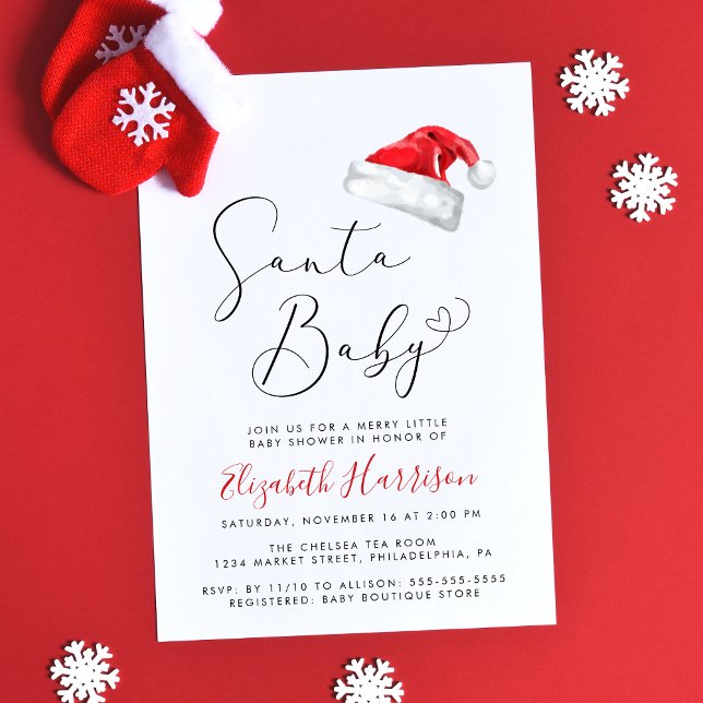 Invitation Père Noël Baby Christmas Baby shower (Celebrate your little Santa Baby's upcoming arrival with a cute holiday season baby shower)