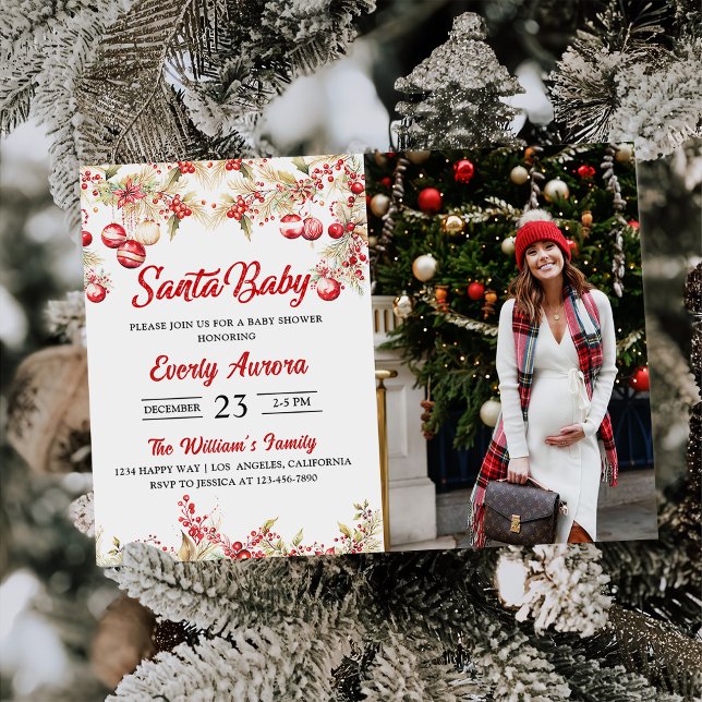 Invitation Père Noël Baby Christmas Floral Baby shower Photo (Créateur téléchargé)