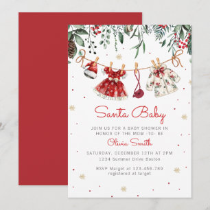 Invitation Père Noël Baby Christmas Girl Baby shower de vêtem