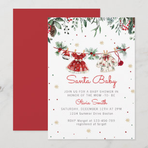Invitation Père Noël Baby Christmas Girl Baby shower de vêtem