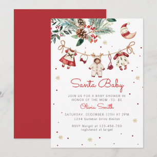 Invitation Père Noël Baby Christmas Girl Baby shower de vêtem