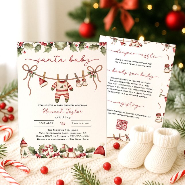 Invitation Père Noël Baby Christmas QR Code Baby shower (Créateur téléchargé)