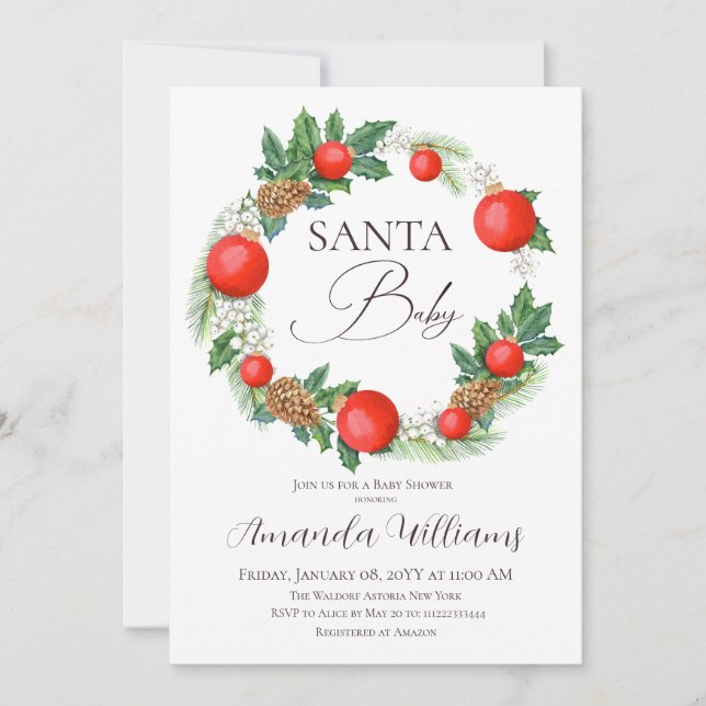Invitation Père Noël Baby Christmas Wreath Baby shower (Devant)