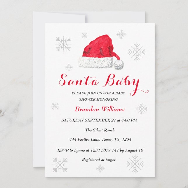 Invitation Père Noël Baby Décembre Baby shower rouge hiver (Devant)