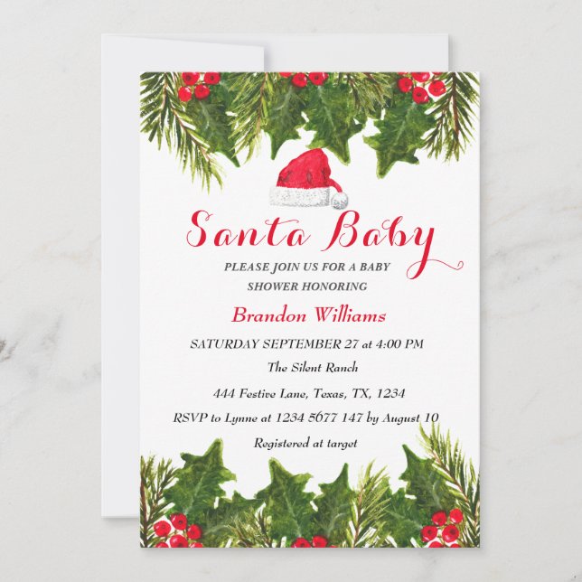 Invitation Père Noël Baby Décembre Baby shower rouge hiver (Devant)