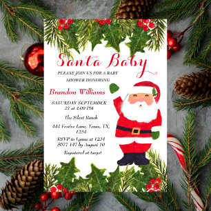 Invitation Père Noël Baby Décembre Baby shower rouge hiver