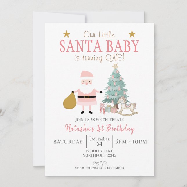 Invitation Père Noël Baby est en train de tourner un, Fille N (Devant)