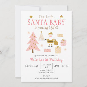 Invitation Père Noël Baby fait un tour, Fille fête d'annivers