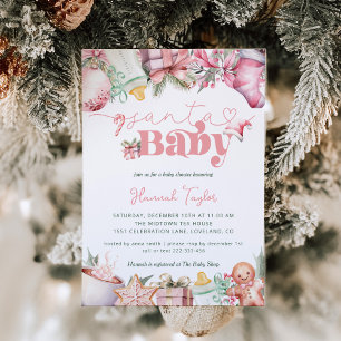 Invitation Père Noël Baby Girl Baby shower de Noël
