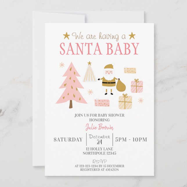 Invitation Père Noël Baby, Noël Baby Girl Douche (Devant)