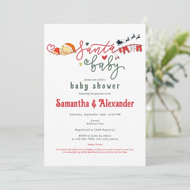 Invitation Père Noël Baby Script Baby shower de Noël d'hiver (Debout devant)