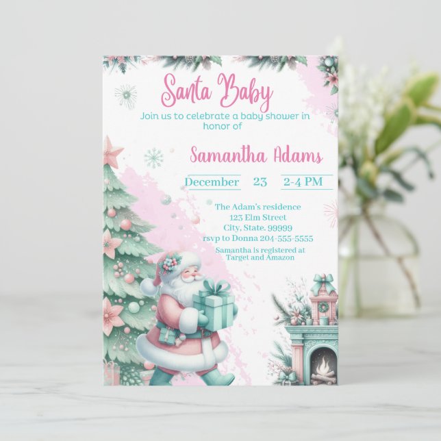 Invitation père Noël Baby shower (Debout devant)