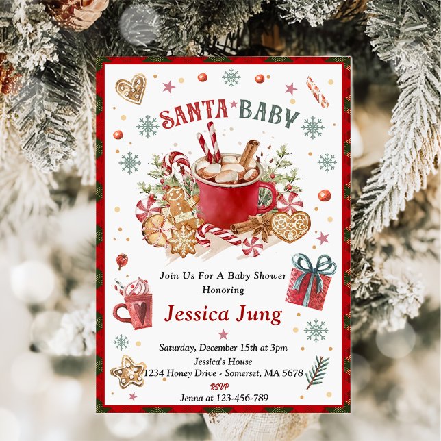 Invitation Père Noël Baby shower de Noël Cookies et cacao (Créateur téléchargé)
