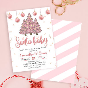Invitation Père Noël Baby shower de Noël rose
