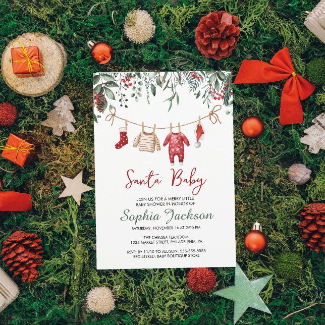 Invitation Père Noël Baby shower Noël Vêtements de bébé hiver (Créateur téléchargé)
