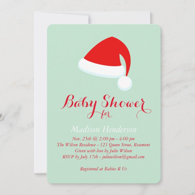 Invitation père Noël Baby shower - rouge & vert (Devant)