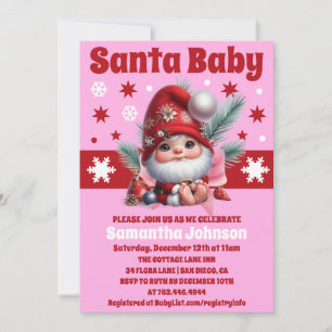Invitation Père Noël bébé rose Baby shower fille de Noël