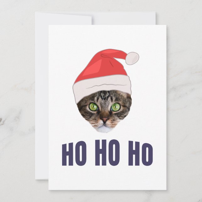 Invitation Père Noël Chat avec chapeau de Père Noël, Ho Ho ho (Devant)