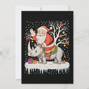 Invitation Père Noël chevauchant Rhinocéros Neige Lumières de