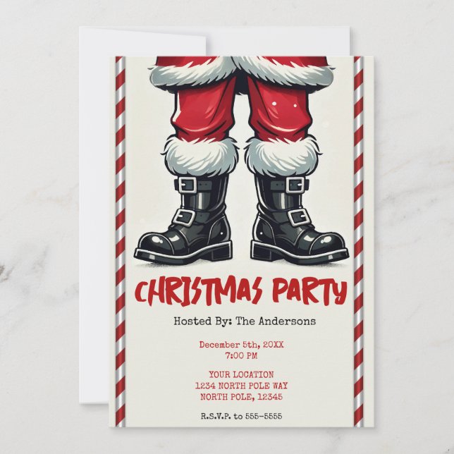 Invitation Père Noël cool en Bottes noires Fête de Noël (Devant)