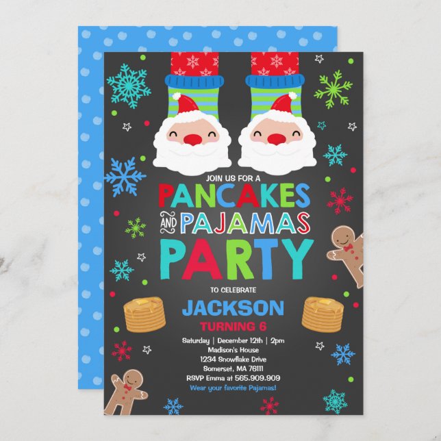 Invitation Père Noël de crêpes et de pyjamas de (Devant / Derrière)