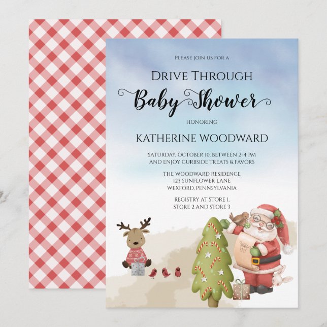 Invitation Père Noël de Noël | Baby shower Reindeer Drive Thr (Devant / Derrière)