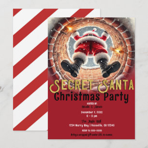 Invitation Père Noël descendant la cheminée fête de Secret Sa