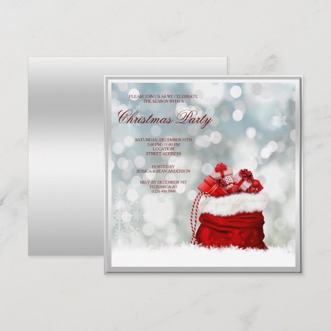 Invitation Père Noël encadrée en argent Stocker Noël (Devant / Derrière)